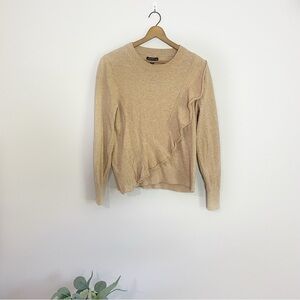 [J. Crew] Women's Tan Crewneck Ruffle Wool Blend Pullover Sweater